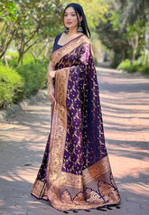 Womens Fashion Ethnic Banarasi Maroon Color Sarees-MLSHWSA1864WNE